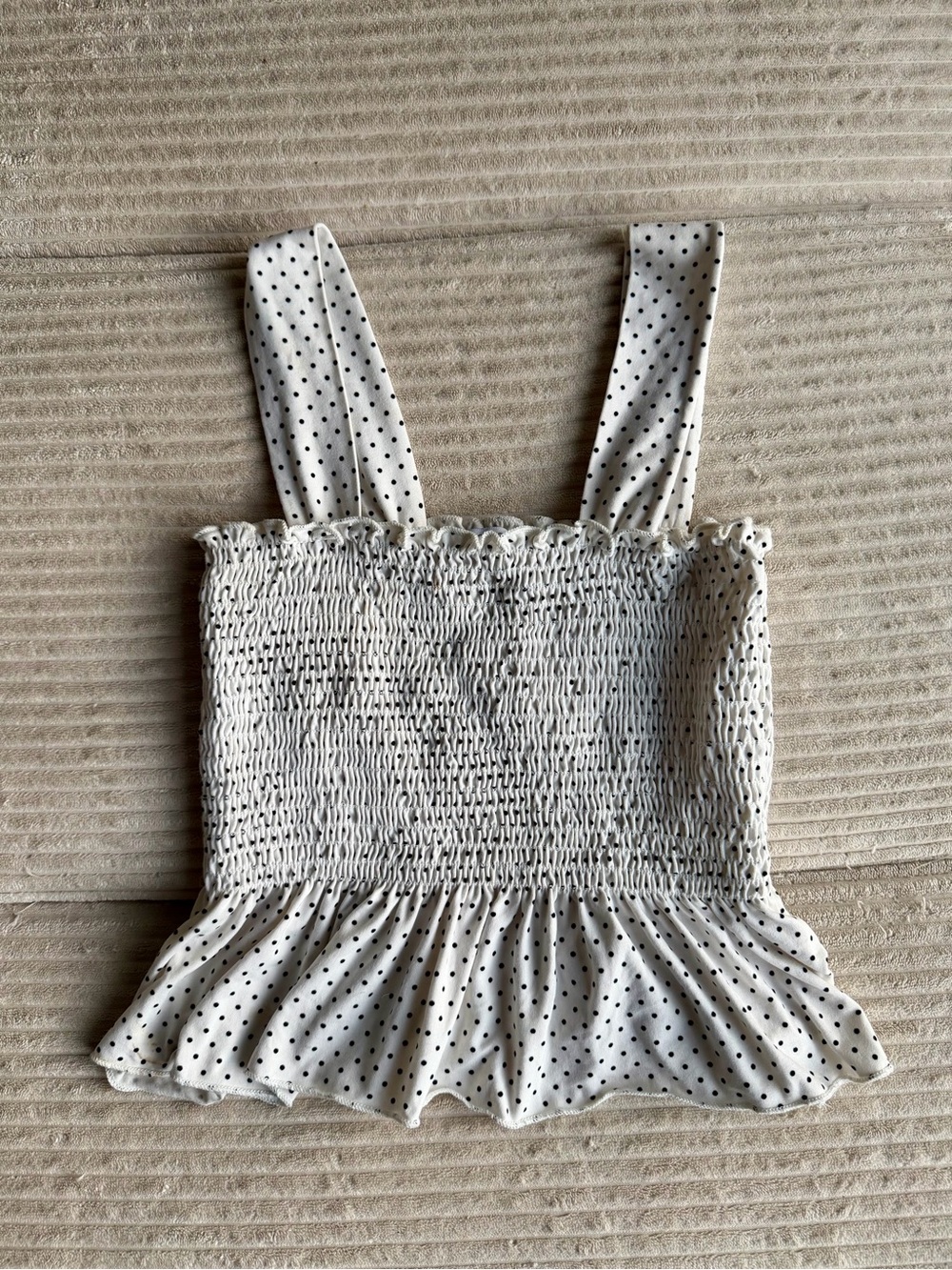 Urban Outfitters White Polka Dot Smocked Peplum Crop Top